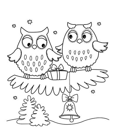 Merry Christmas Owl Coloring Page