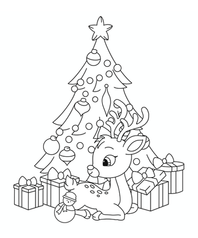Christmas Deer Coloring Pages