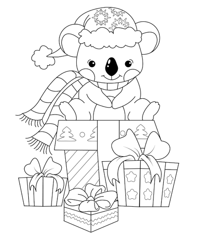 Funny Christmas Koala Coloring Page