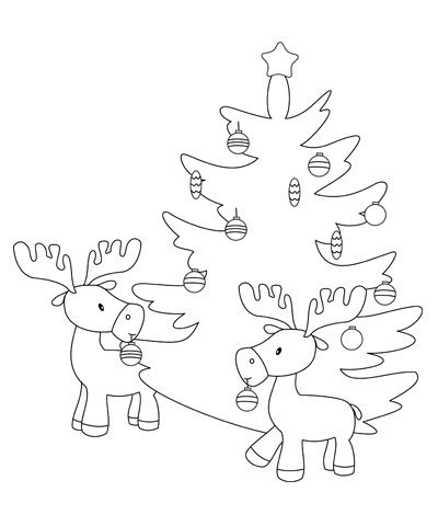 Christmas Reindeers Coloring Page