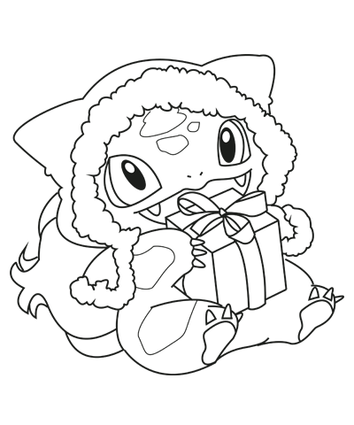 Venusaur with a Christmas Gift Coloring Page