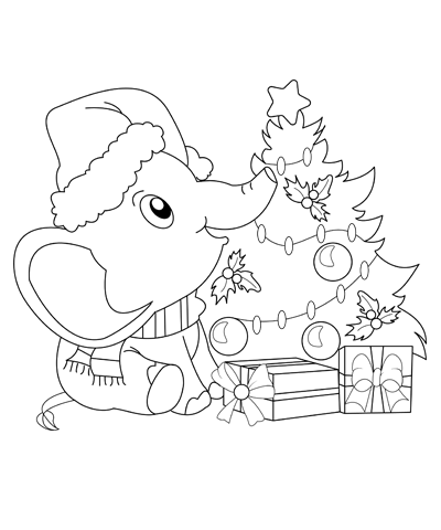Christmas Baby Elephant Coloring Page