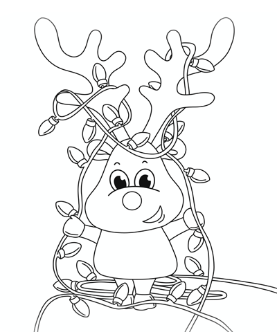 Christmas Deer with Lights Coloring Page