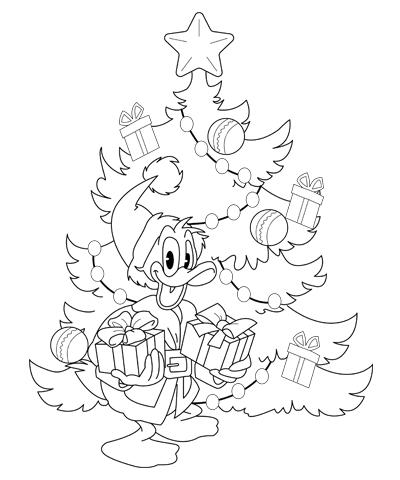 Christmas Donald Duck Coloring Page