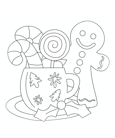 Teacup & Gingerbread Christmas Coloring Page