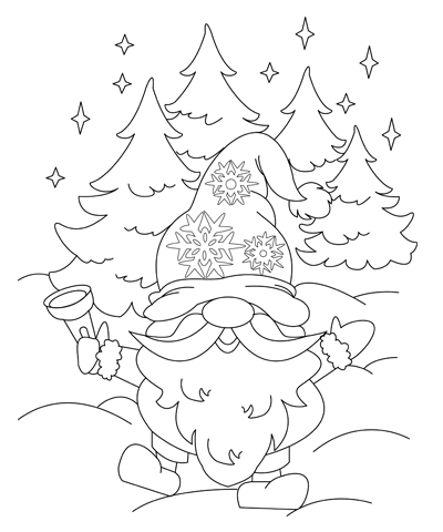 Funny Christmas Gnome Coloring Page