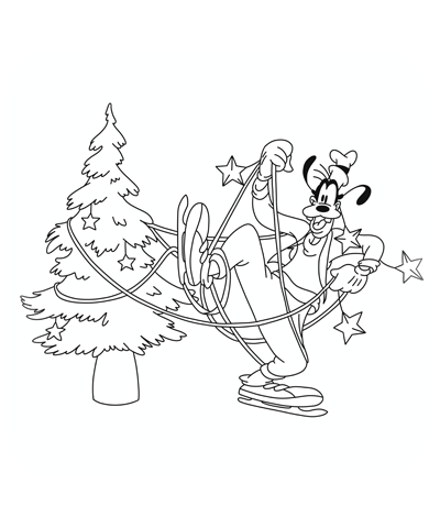Happy Goofy at Christmas Coloring Page