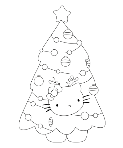 Christmas Hello Kitty Coloring Page
