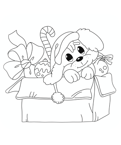 Christmas Puppy Present Coloring Page