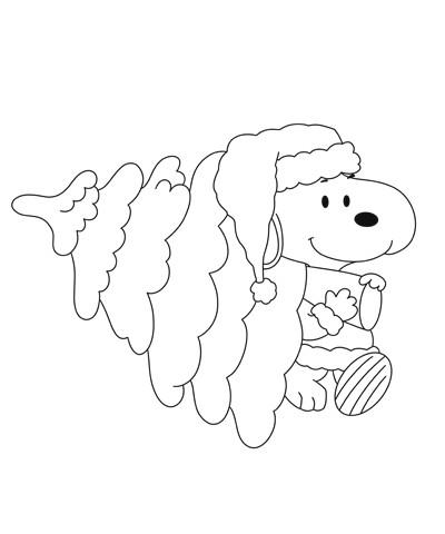 Snoopy & Christmas Tree Coloring Page