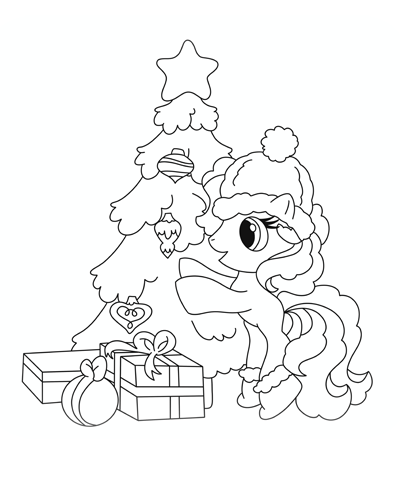 Magic Unicorn with Christmas Tree Coloring Page