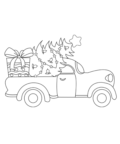 Vintage Truck With Christmas Tree Coloring Page