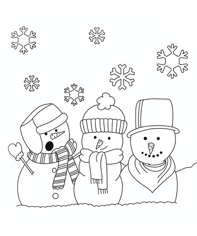 Snowman Trio Christmas Coloring Page