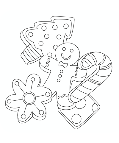 Assorted Christmas Gingerbread Cookies Coloring Page