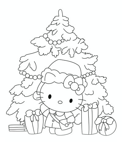 Hello Kitty & Gifts Christmas Coloring Page