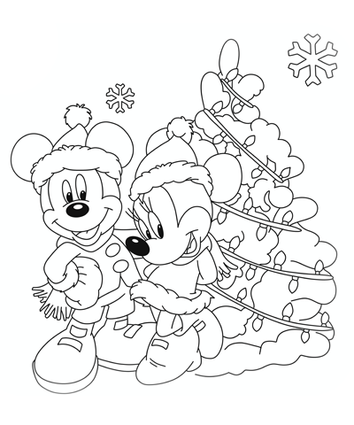 Mickey & Minnie Mouse Christmas Coloring Page