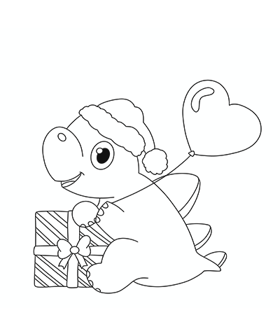 Cute Dinosaur With Gift Coloring Page