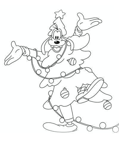 Happy Christmas Goofy Coloring Page
