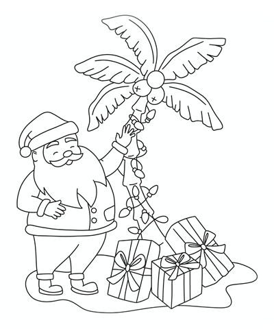 Santa on the Beach Christmas Coloring Page