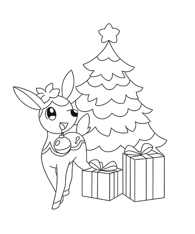 Christmas Deer & Tree Coloring Page