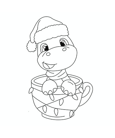 Christmas Dinosaur & Cup Colouring Page