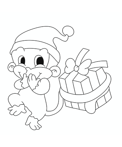 Funny Christmas Monkey Coloring Page