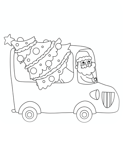 Christmas Red Truck & Santa Coloring Page
