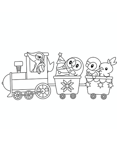 Funny Birds on a Christmas Train Coloring Page