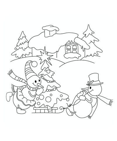 Fairy Christmas Village Coloring Page