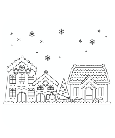 Gingerbread Christmas Village Coloring Page
