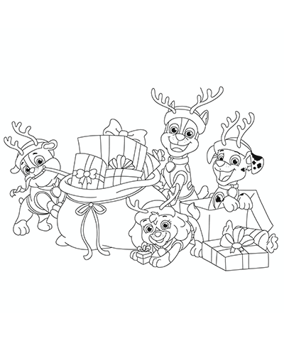 Classic PAW Patrol Christmas Coloring Page