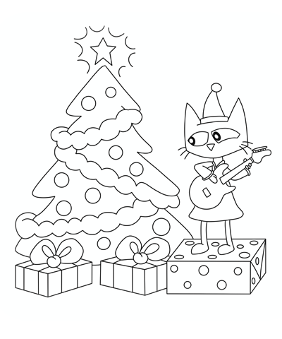 Pete The Cat & Christmas Tree Coloring Page