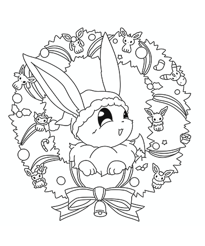 Pikachu Christmas Wreath Coloring Page