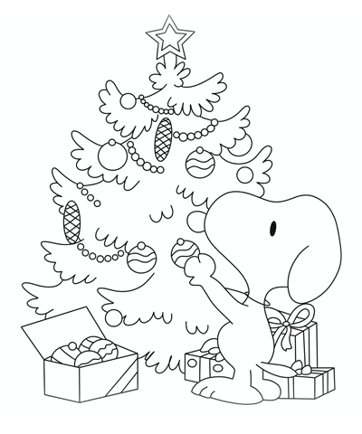 Snoopy & Christmas Tree Coloring Page